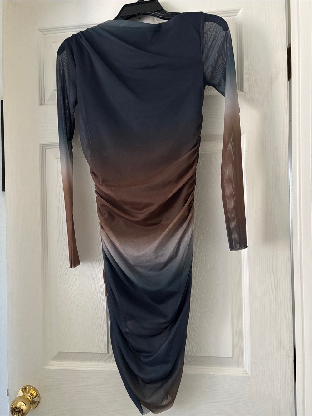 Women's Ombre Ruched Long Sleeve Dress - Brown/Gray